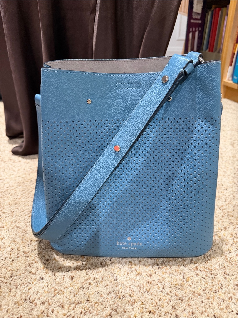kate spade Perforated Blue Leather Shoulder Bag with Heart Clasp